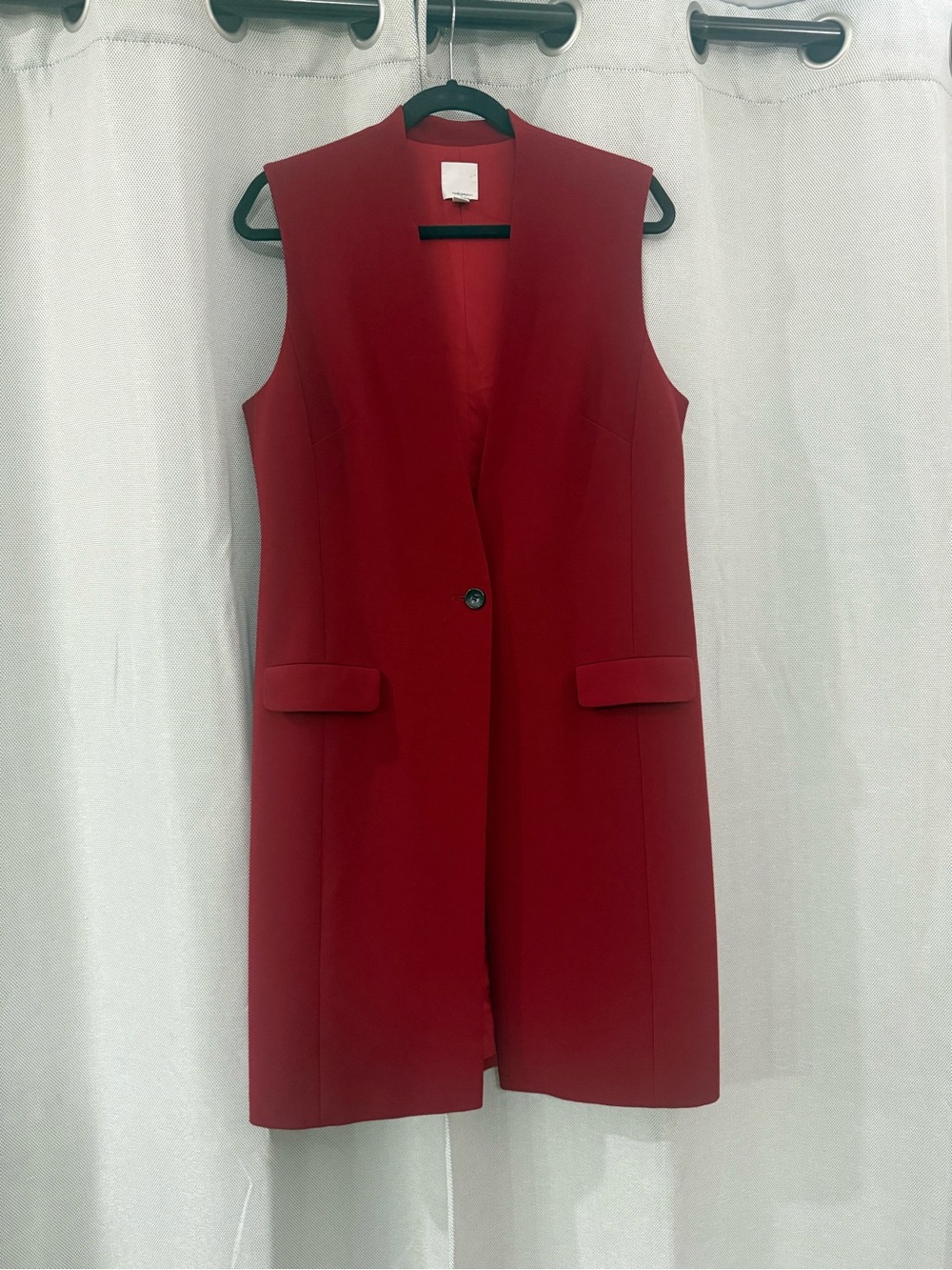 Emerald Sleeveless Long Blazer Vest in Deep Red